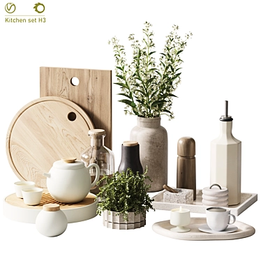 Modern Kitchen Set 3D Model 3D model image 1 