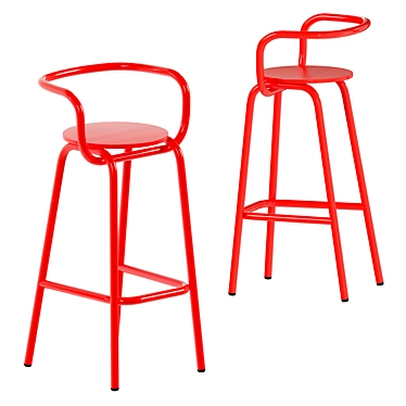 Modern Red Metal Wood Stool 3D model image 1 