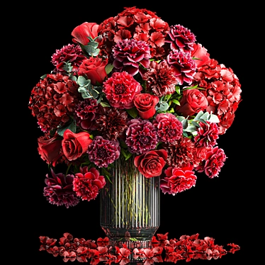 Spring Red Flower Bouquet in Glass Vase 3D model image 1 