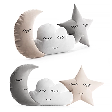 Celestial-themed Decorative Cushions Set 3D model image 1 