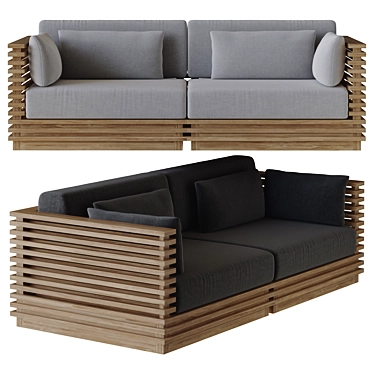 Teak Loveseat with Charcoal Cushions 3D model image 1 