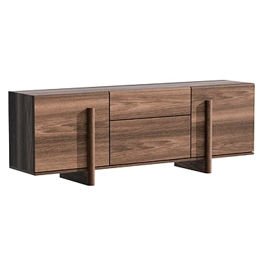  Brutalist Walnut Sideboard with Drawers 3D model image 1 