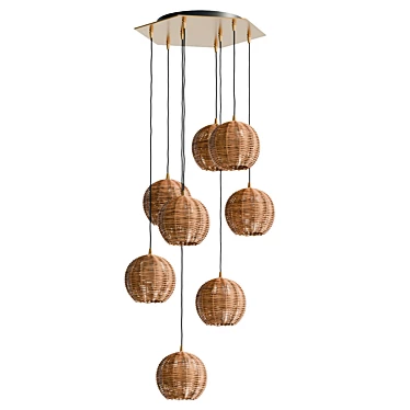 Elegant Solaris Brass Rattan Chandelier 3D model image 1 