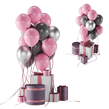 Decorative set with balloons and gifts