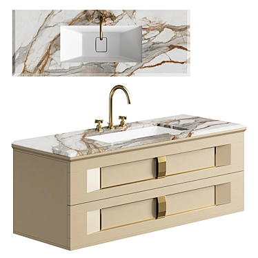 Golden Brushed Sin Mixer Vanity 3D model image 1 