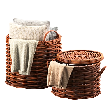 Rattan Baskets Set with Pillows 3D model image 1 