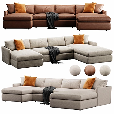 Versatile 3-Piece U-Shaped Sectional 3D model image 1 