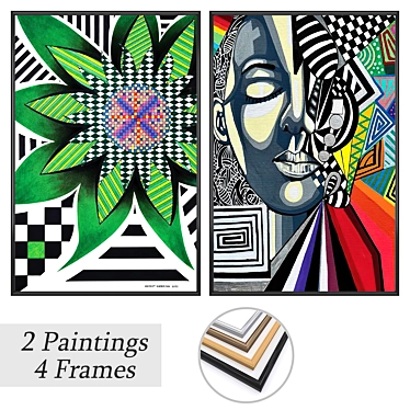 Modern Art Paintings Set with Frames 3D model image 1 