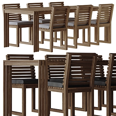 Elegant Batten Teak Dining Set 3D model image 1 