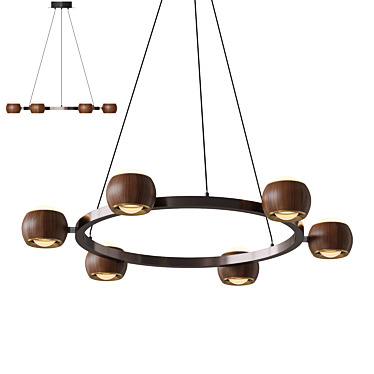 Metal and Wood Ball Pendant Light 3D model image 1 