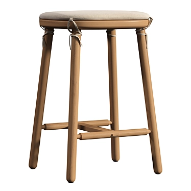 Oak Linen Counter Stool Aesthetic 3D model image 1 