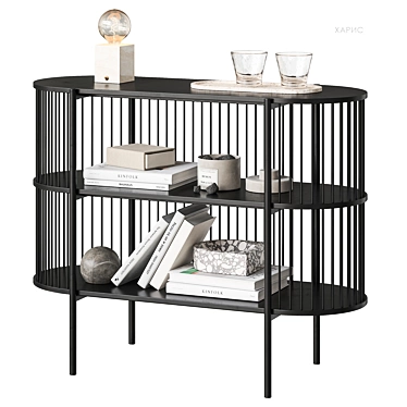 Haris Black Bookshelf with Decor 3D model image 1 