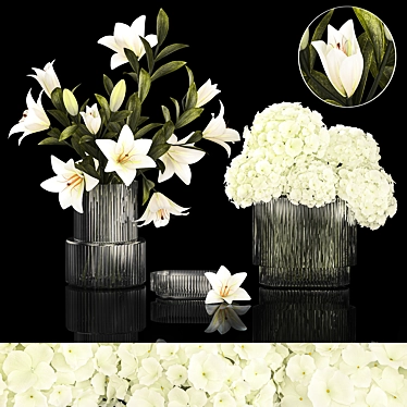 White Blossom Collection in Glass Vase 3D model image 1 