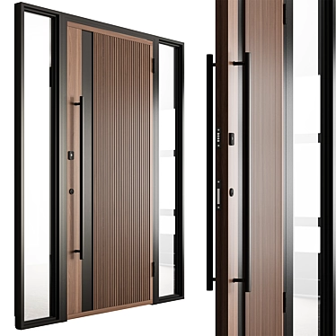 Rustic Wooden Entry Door Set 3D model image 1 