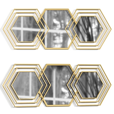 Elegant Gold Hexagon Wall Mirror 3D model image 1 