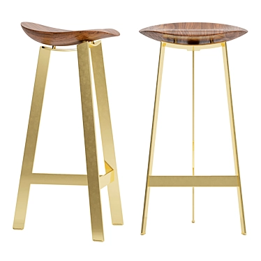 Sleek Wood and Brass Stool 3D model image 1 