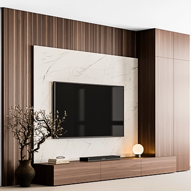 Stone and Wood TV Wall Set 3D model image 1 