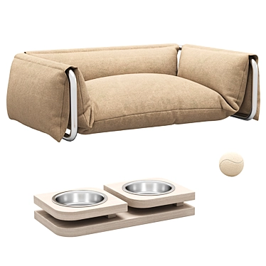 Luxury Pet Bed & Bowl 3D model image 1 