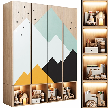 Colorful Modular Children's Wardrobe "Mountains 3D model image 1 