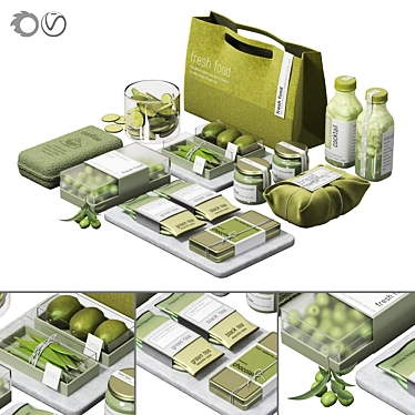 Green Kitchen Decor Set, Modular Design (Corona/Vray) 3D model image 1 