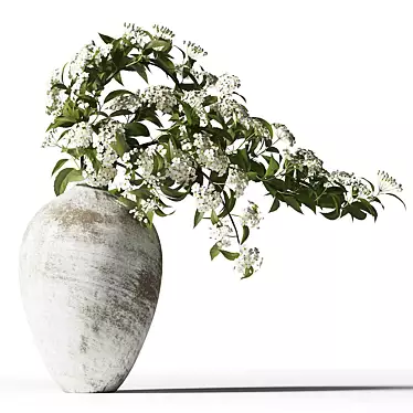 Title: White Blossoming Branches Clay Vase 3D model image 1 