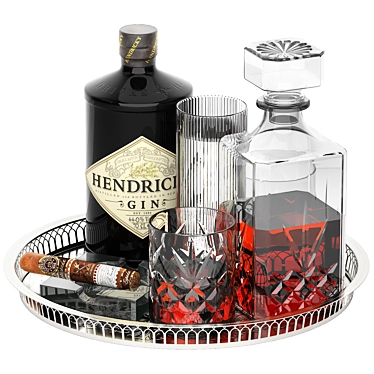 Whiskey Wine Tray with Cigar 3D model image 1 