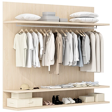 Modular Wood & White Wardrobe 3D model image 1 