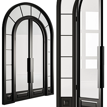 Sleek Glass Arched Door Set 3D model image 1 