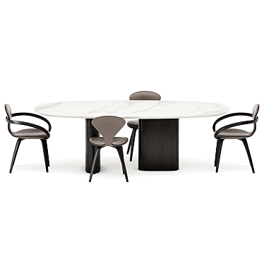 Modern Dining Set with Statuario Table & Taupe Chairs 3D model image 1 