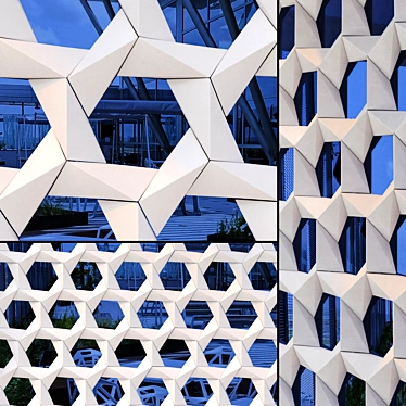 GRC Stars facade panels on a reflective blue glass