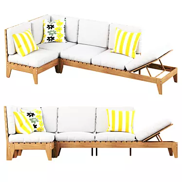 Outdoor Eucalyptus Modular Corner Sofa 3D model image 1 