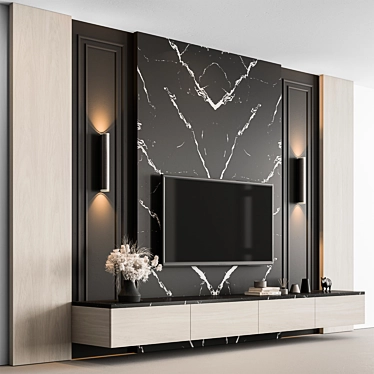 Modern Black Beige TV Wall 3D model image 1 