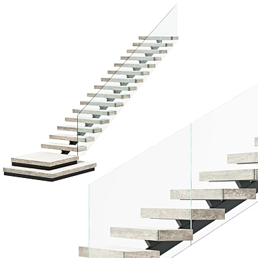 Travertine Stairs - Elegant Charm 3D model image 1 