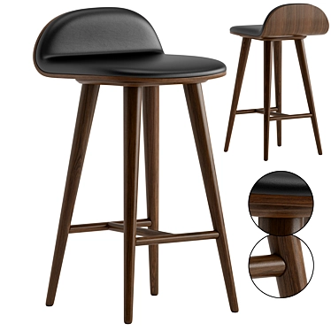 Sleek Walnut Leather Counter Stool 3D model image 1 