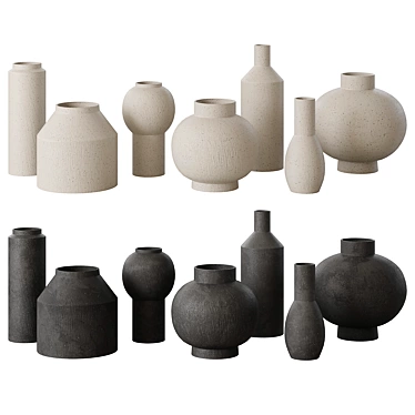 Textured Clay Vases Set 3D model image 1 