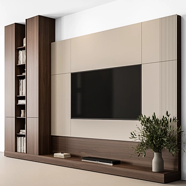 Modern Rustic Wood TV Wall 3D model image 1 