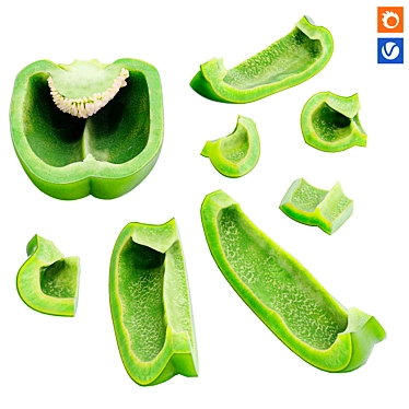 Texture-Ready Pepper Cut Set 3D model image 1 