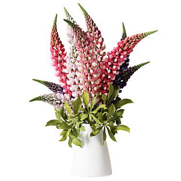 Lupine Trio in White Vase 3D model image 1 