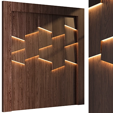 Geometric Dark Oak Wood Wall Panel 3D model image 1 