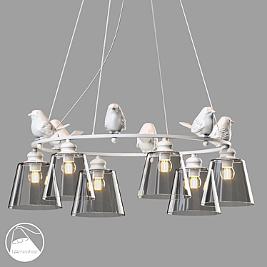 White Birds Chandelier 6-Light Ø90 3D model image 1 