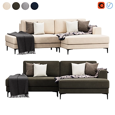 Modern Edwin Velvet Corner Sofa 3D model image 1 