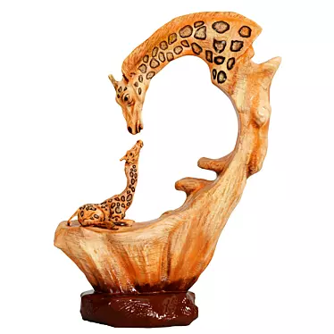 Wood Giraffe Sculpture with Baby 3D model image 1 