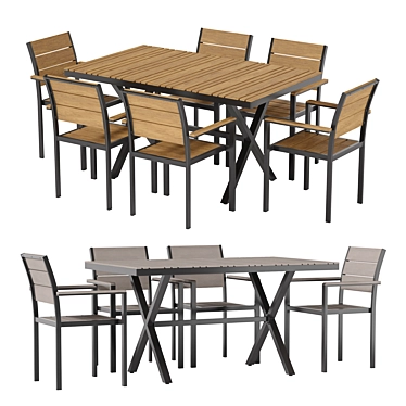 Teak Metal Dining Furniture Set 3D model image 1 