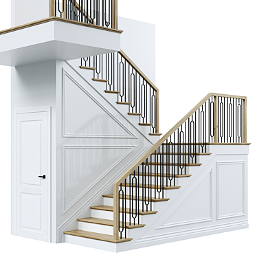 Elegant Neoclassical Metal-Wood Staircase 3D model image 1 