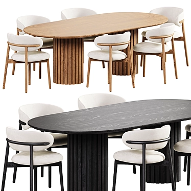 Modern Oak Oval Dining Set 3D model image 1 