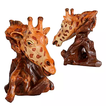 Wooden Giraffe Head Sculpture 3D model image 1 