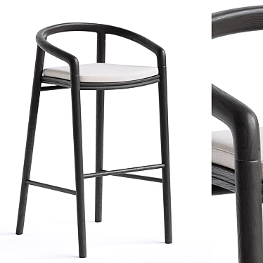 Outdoor Solid Teak Bar Stool 3D model image 1 