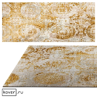 Modern Abstract Grey-Gold Wool Silk Rug 3D model image 1 