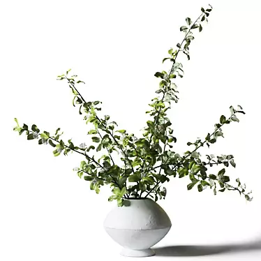 Elegant Green Branches in White Vase 3D model image 1 