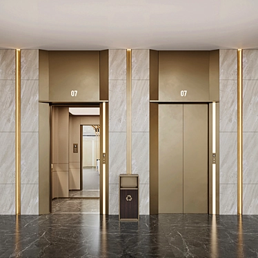 Modern Elevator Lobby Design Kit 3D model image 1 